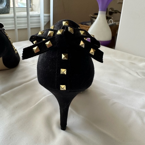 ELLE Size 8 Black Gold Stud Pointed-toe high heel - Picture 3 of 7